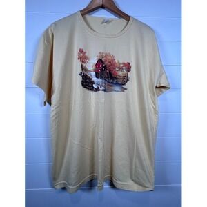 Vintage Mill Scene Graphic T Shirt Women's Large Cabin Lakecore Made‎ in USA